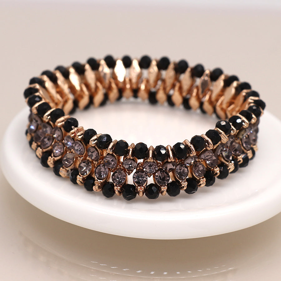 Antique style black and grey crystal stretch bracelet