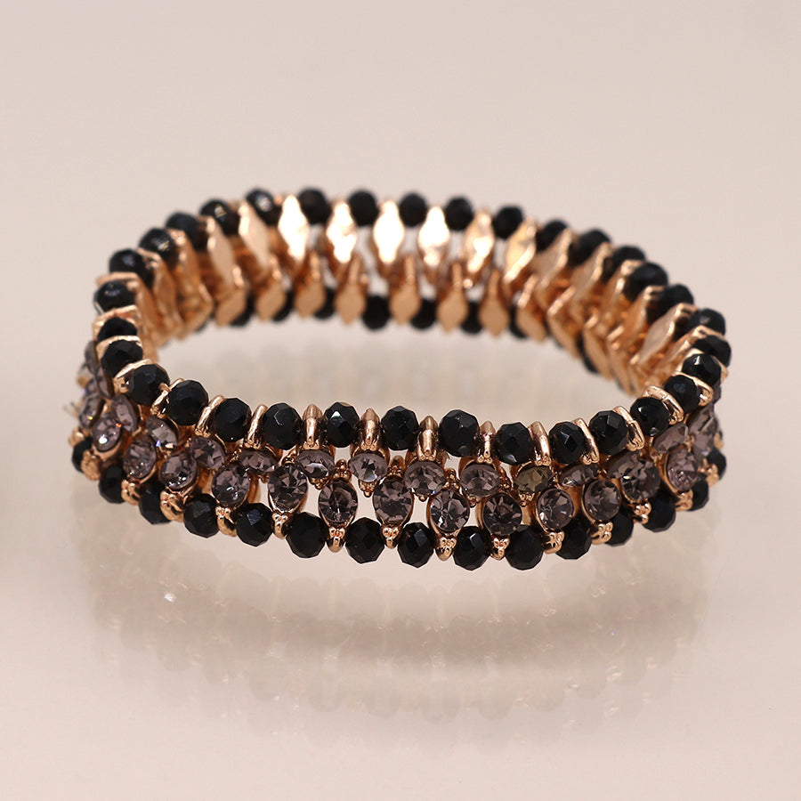 Antique style black and grey crystal stretch bracelet