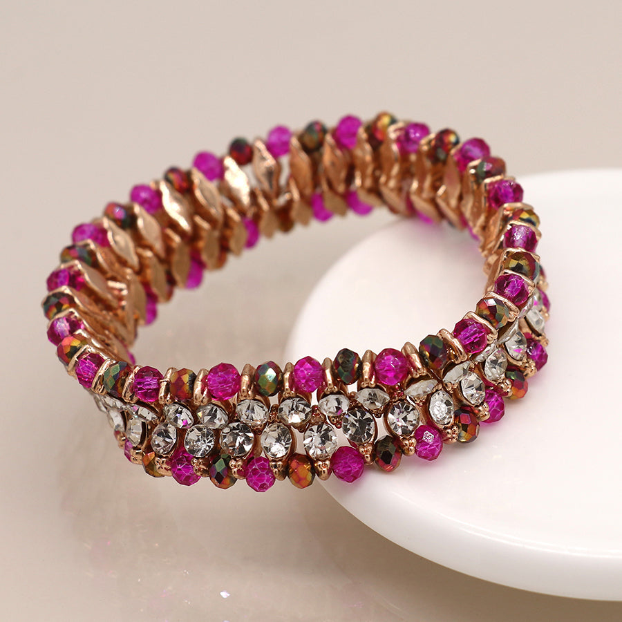Antique style pink and clear crystal stretch bracelet