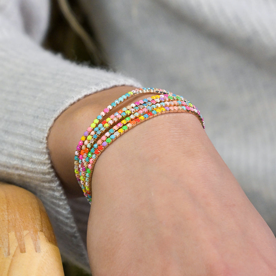 Golden multistrand rainbow mix crystal bracelet stack