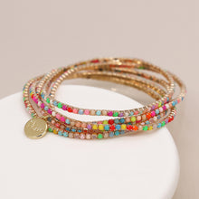 Load image into Gallery viewer, Golden multistrand rainbow mix crystal bracelet stack
