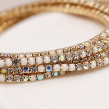 Load image into Gallery viewer, Golden multistrand cream mix crystal bracelet stack
