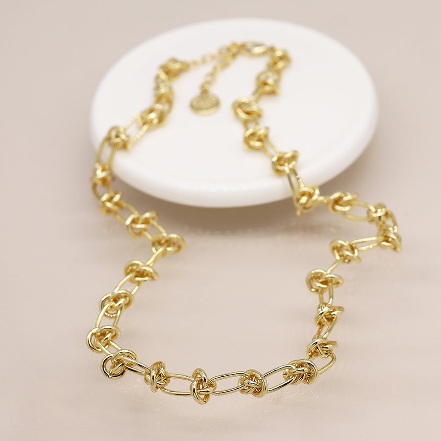 Golden knot link necklace