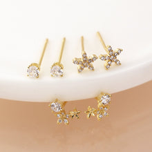 Load image into Gallery viewer, Golden flower mix stud earring set
