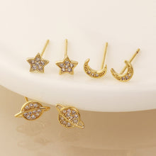 Load image into Gallery viewer, Golden crystal celestial earring set

