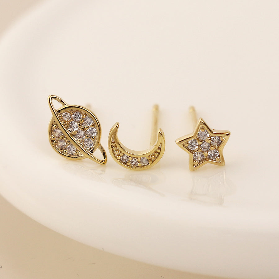 Golden crystal celestial earring set