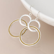 Load image into Gallery viewer, Silver plated double loop and golden bead earrings
