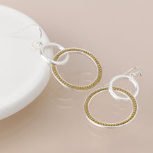 Load image into Gallery viewer, Silver plated double loop and golden bead earrings
