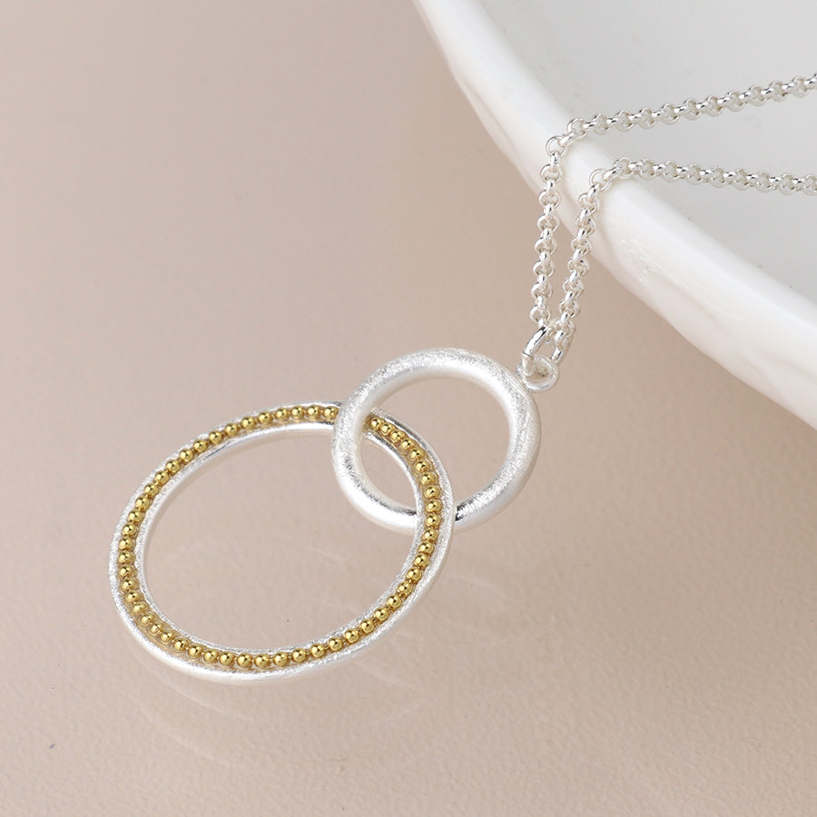Silver plated double loop and golden bead necklace