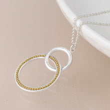 Load image into Gallery viewer, Silver plated double loop and golden bead necklace
