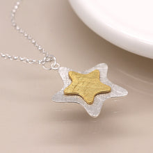 Load image into Gallery viewer, Silver plated and golden layered star necklace

