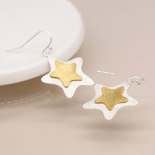 Load image into Gallery viewer, Silver plated and golden layered star earrings
