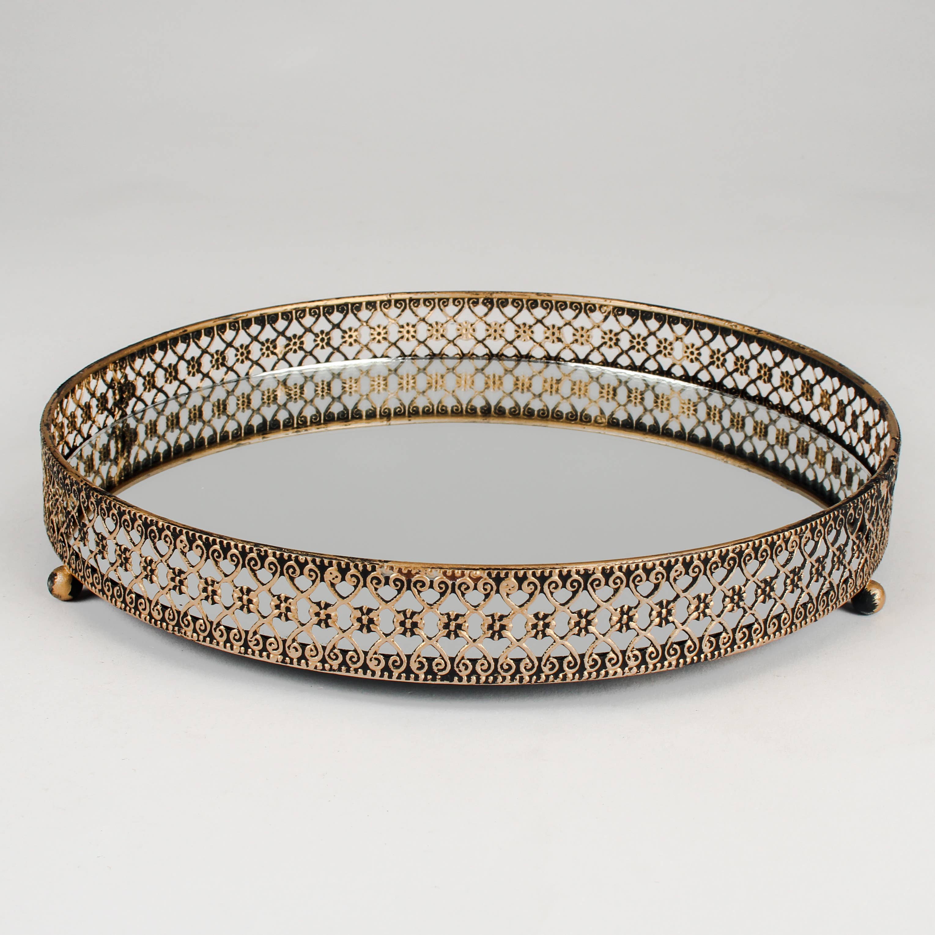 Antique Gold Mirrored Tray – Elegant Decorative Accent