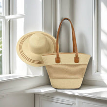 Load image into Gallery viewer, Medium Size Striped Paper Straw Basket Bag+ Hat Set-CLS-4
