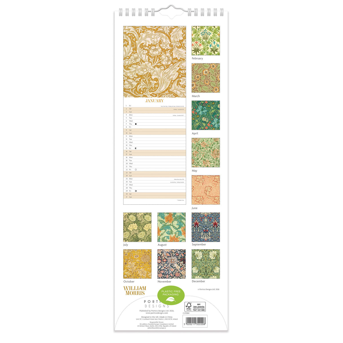 2027 Slim Calendar - William Morris