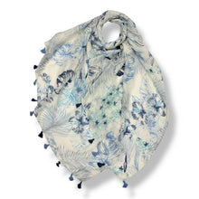 Load image into Gallery viewer, Tropical Leaf &amp; Floral Print Tassel Scarf
