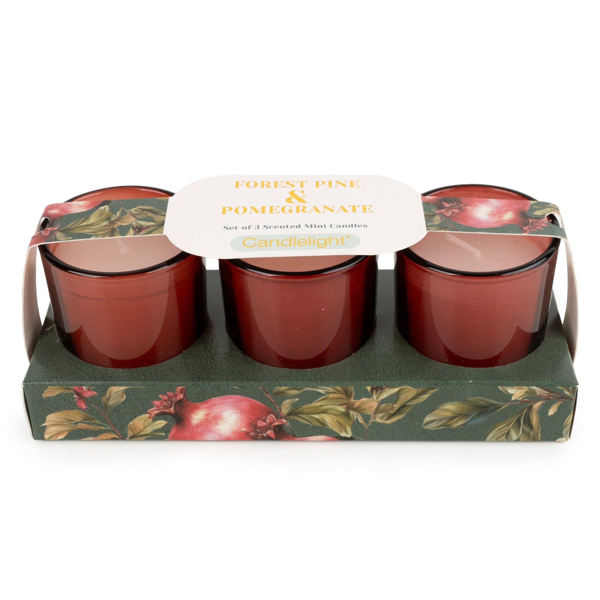 Set of 3 Votive Candles - Forest Pine & Pomegranate 6pk