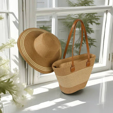 Load image into Gallery viewer, Medium Size Striped Paper Straw Basket Bag+ Hat Set-CLS-4
