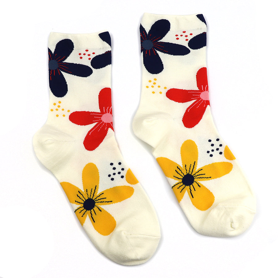 Cream mix bold floral dotty ankle socks