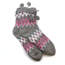 Load image into Gallery viewer, Grey mix diamond knit slipper socks
