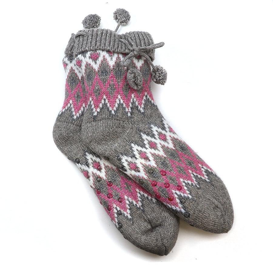 Grey mix diamond knit slipper socks