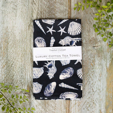 Inky Shells (Noir) Tea Towel (Coastal Collection)