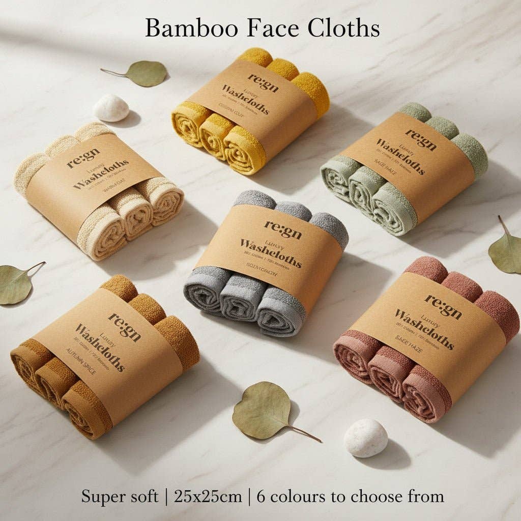 Re:gn Luxury Bamboo Face Cloths – Ultra-Soft - 3 Pack
