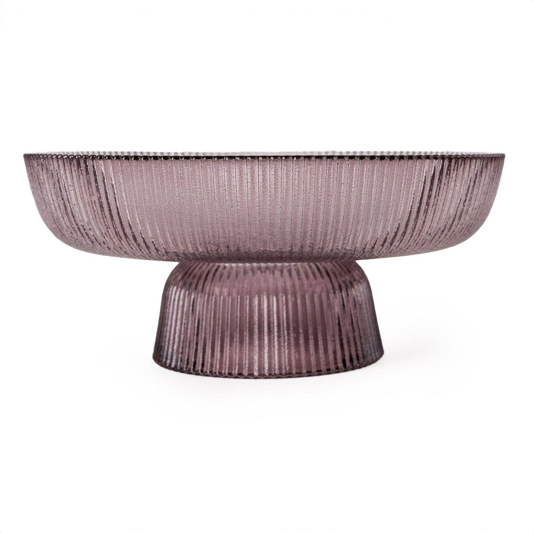 20cm Ridged Glass Pedestal Bowl - Plum