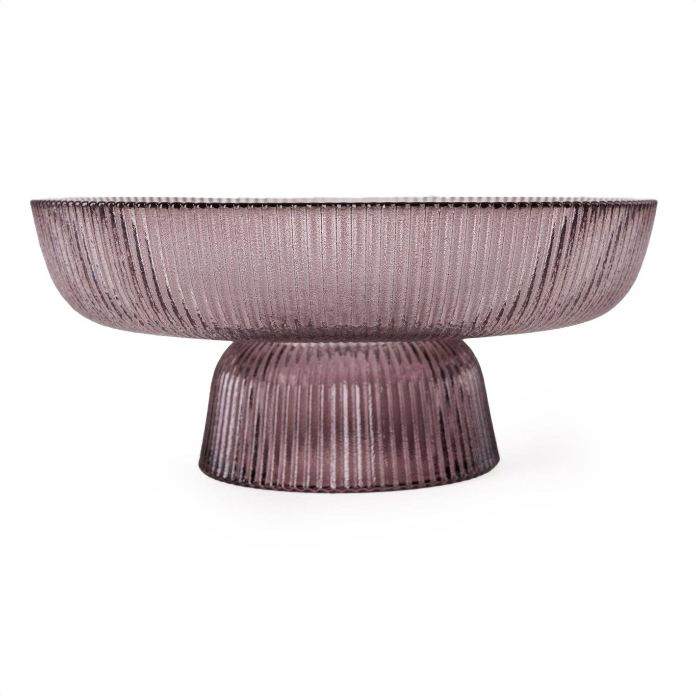 20cm Ridged Glass Pedestal Bowl - Plum