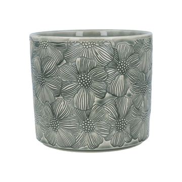 Stoneware Pot Cover 17cm - Grey Cosmos