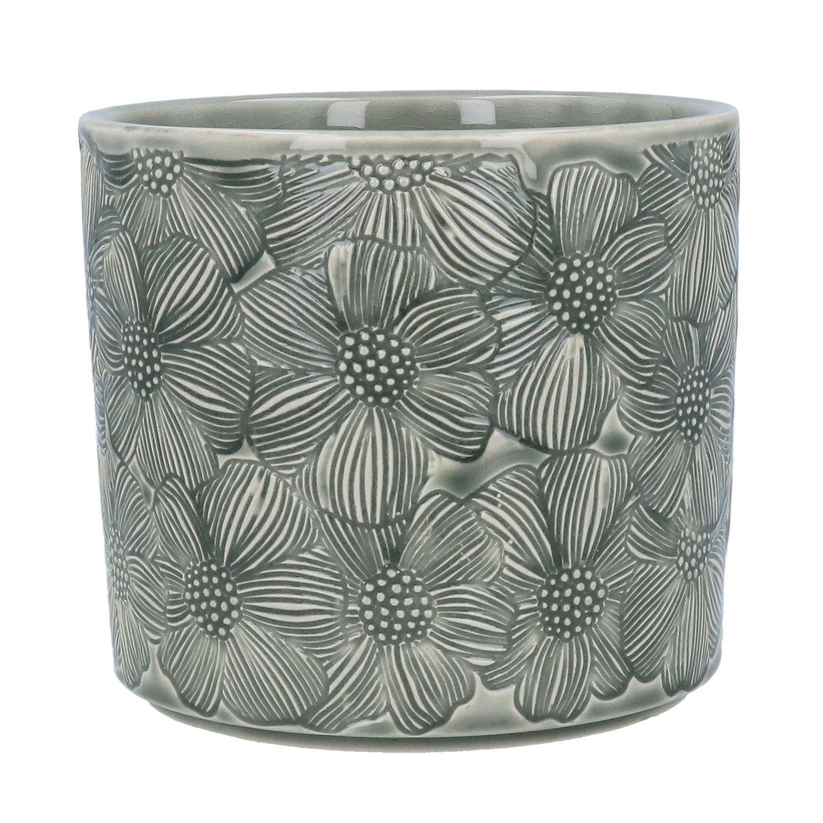 Stoneware Pot Cover 20cm - Grey Cosmos
