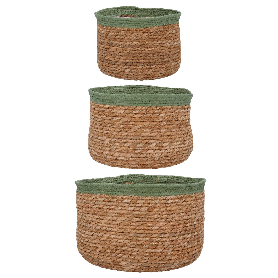 Woven Tub Baskets 22cm - Coloured Trim - Set of 3