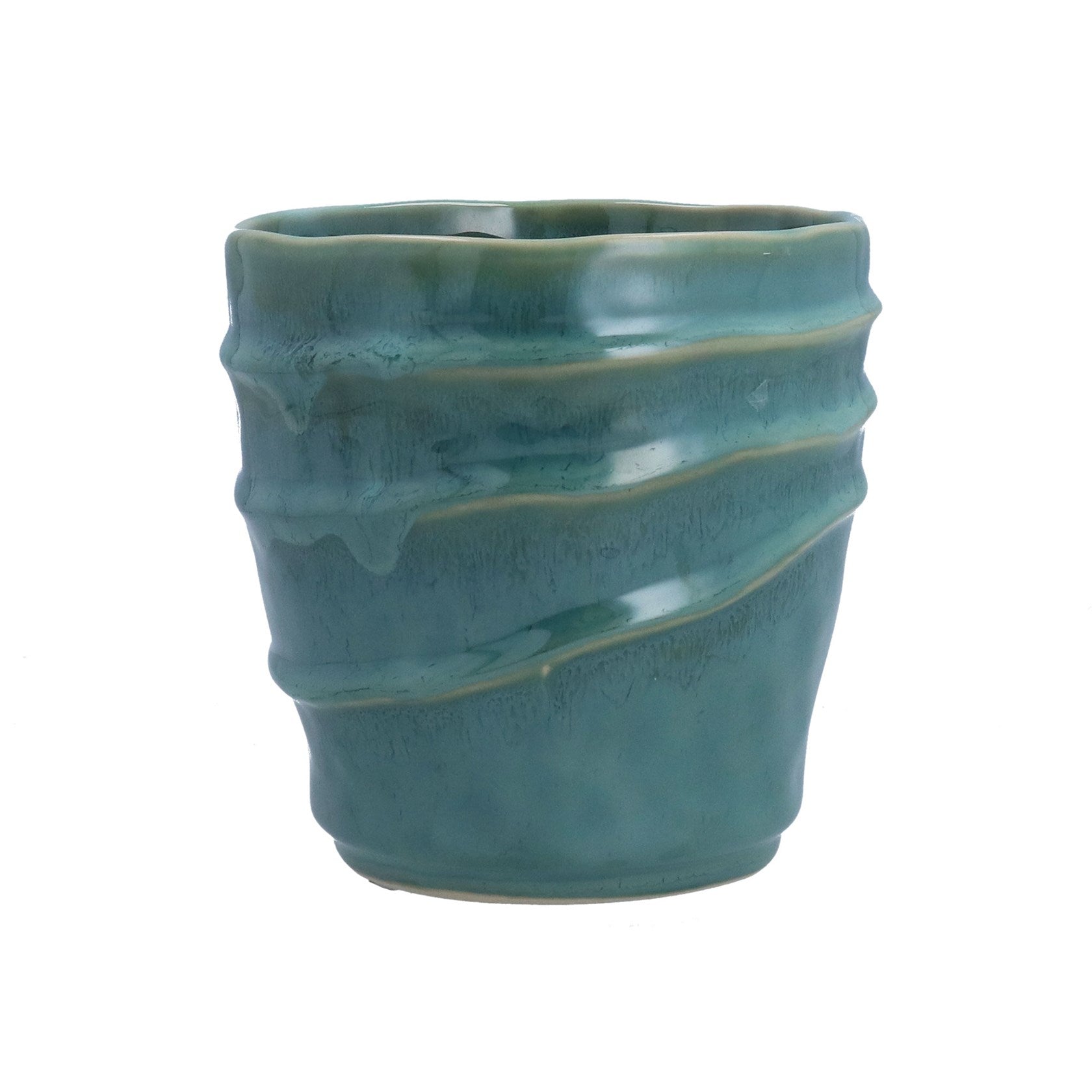 Stoneware Pot Cover - Seafoam Wave