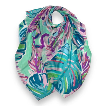 Tropical Flower and Leaves Print Scarf