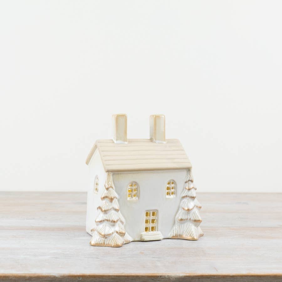 LED House w/ Gold Detailed Tree 17cm