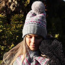 Load image into Gallery viewer, Recycled blend grey mix fair isle bobble hat

