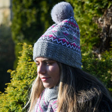 Load image into Gallery viewer, Recycled blend grey mix fair isle bobble hat
