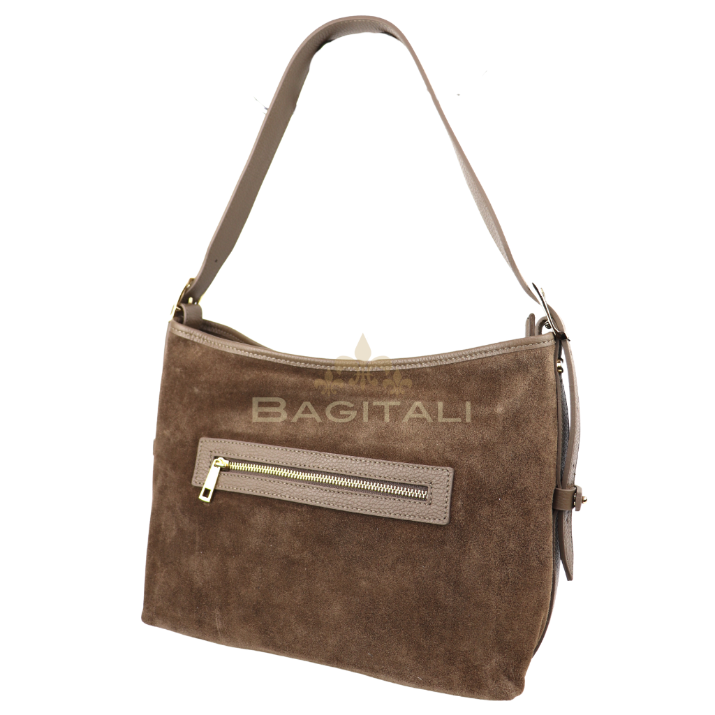 Suede Handbag with Leather Straps