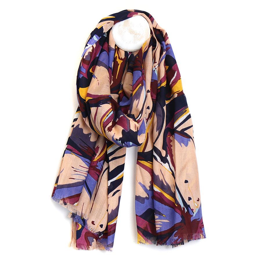 Bamboo viscose pink mix painterly petal print scarf