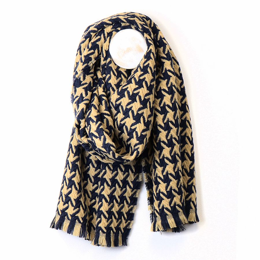 Navy mix houndstooth weave scarf