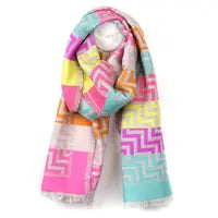 Reversible bright mix zig-zag stripes scarf with fringe