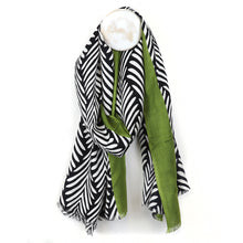 Load image into Gallery viewer, Olive border monochrome leaf print scarf
