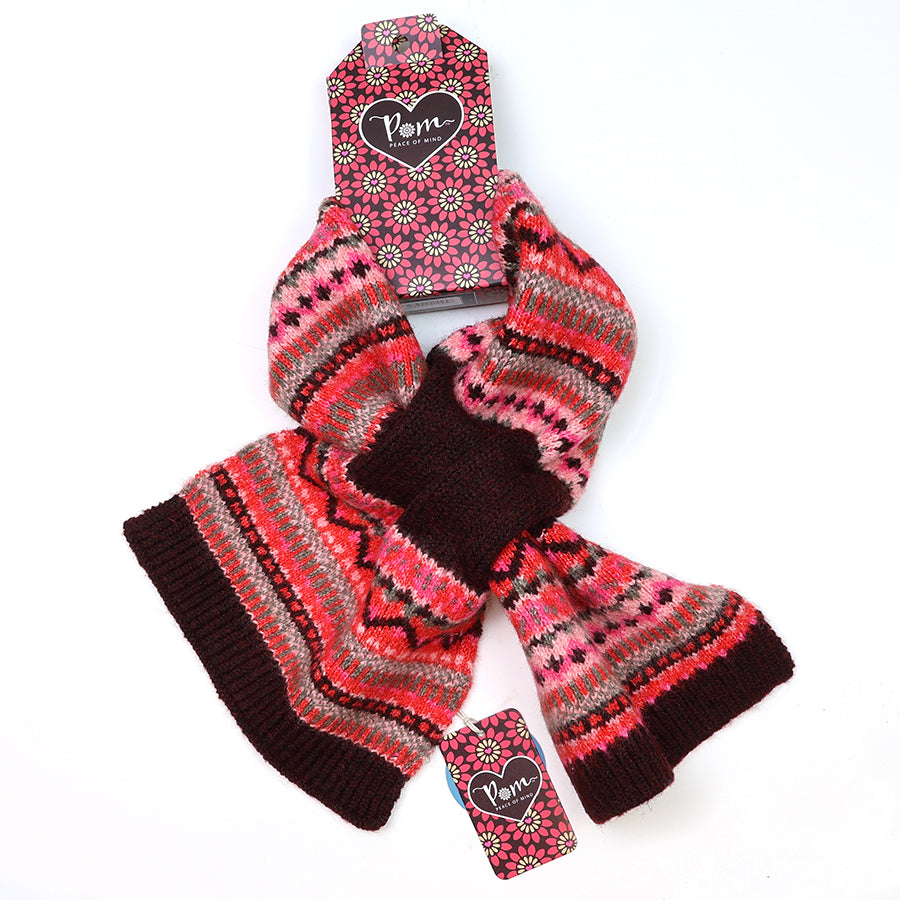 Red and pink mix recycled blend fair isle pull through scarf