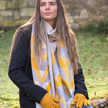 Load image into Gallery viewer, Ochre and grey mix geo chevron jacquard scarf
