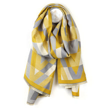 Load image into Gallery viewer, Ochre and grey mix geo chevron jacquard scarf
