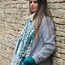 Load image into Gallery viewer, Dusky teal retro daisy jacquard scarf
