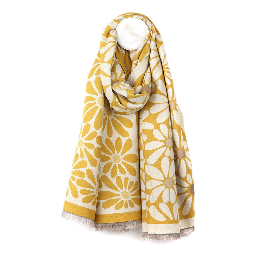 Yellow retro daisy jacquard scarf