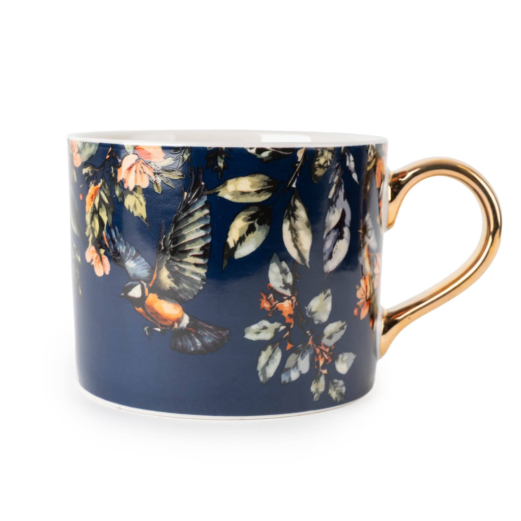 Straight Sided Mug with Gold Handle - Garden Blooms Blue 6PK