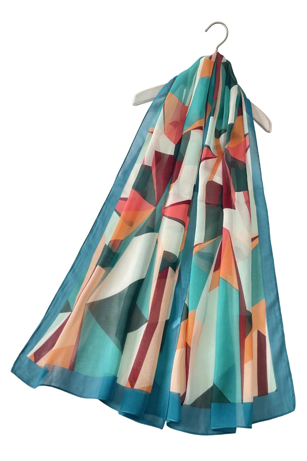 80s Abstract Geo Print Chiffon Scarf