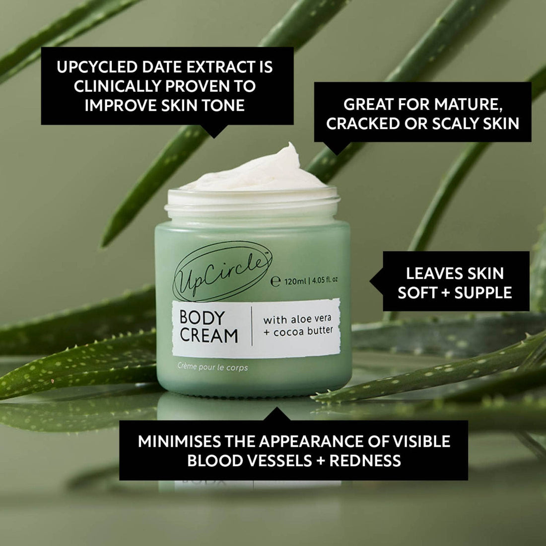 Upcircle I Vegan Body Cream with Aloe Vera + Cocoa Butter for Dry Skin
